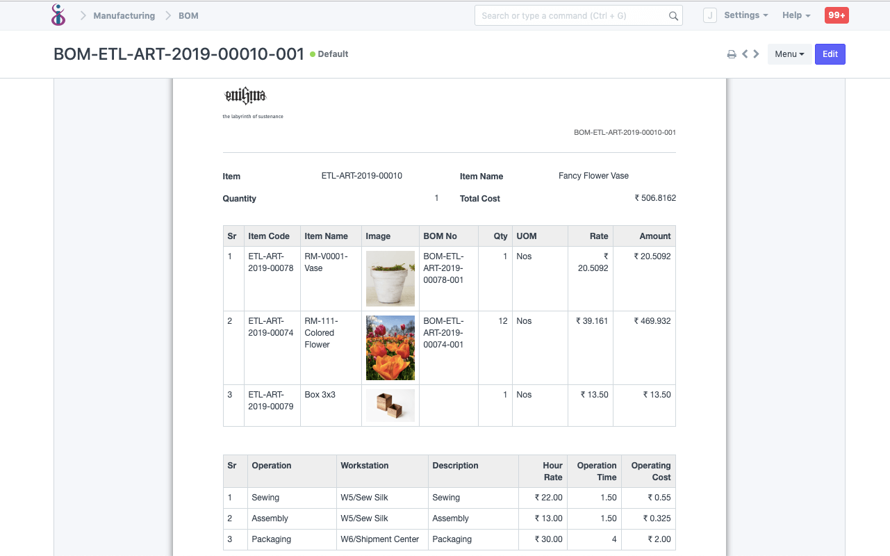 Cloud Manufacturing ERP Software - Bill Of Material