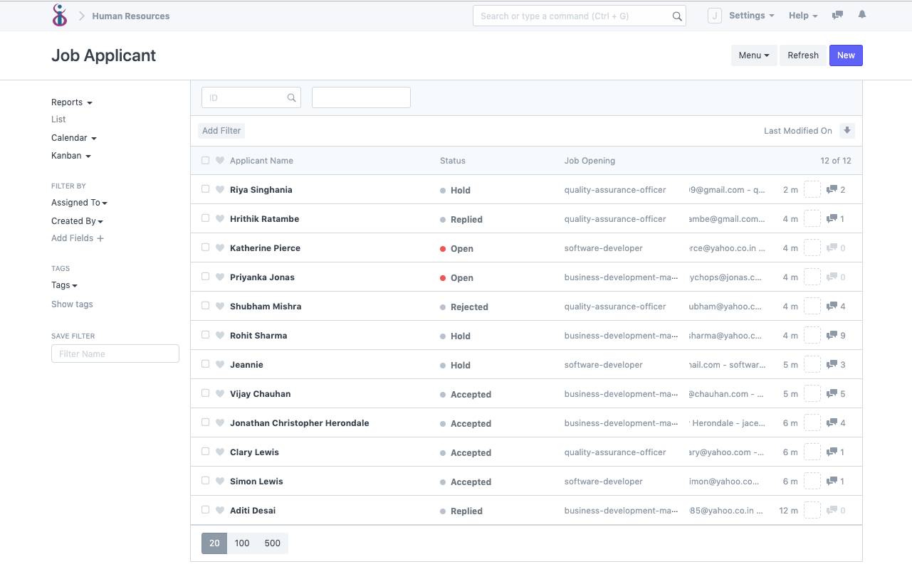 Open Source HRMS and Payroll - Job Applicant