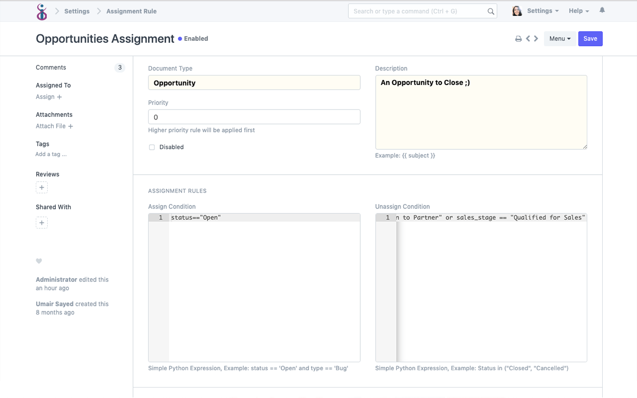 Open Source CRM - Assignment Rule