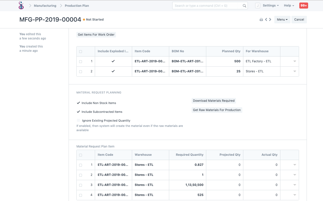 Cloud Manufacturing ERP Software - Production Plan