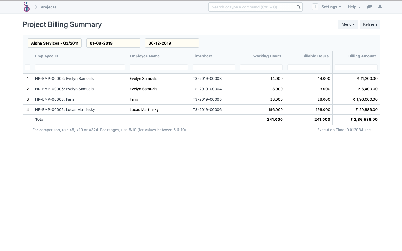 Open Source Project Management Software - Project Billing Summary Report