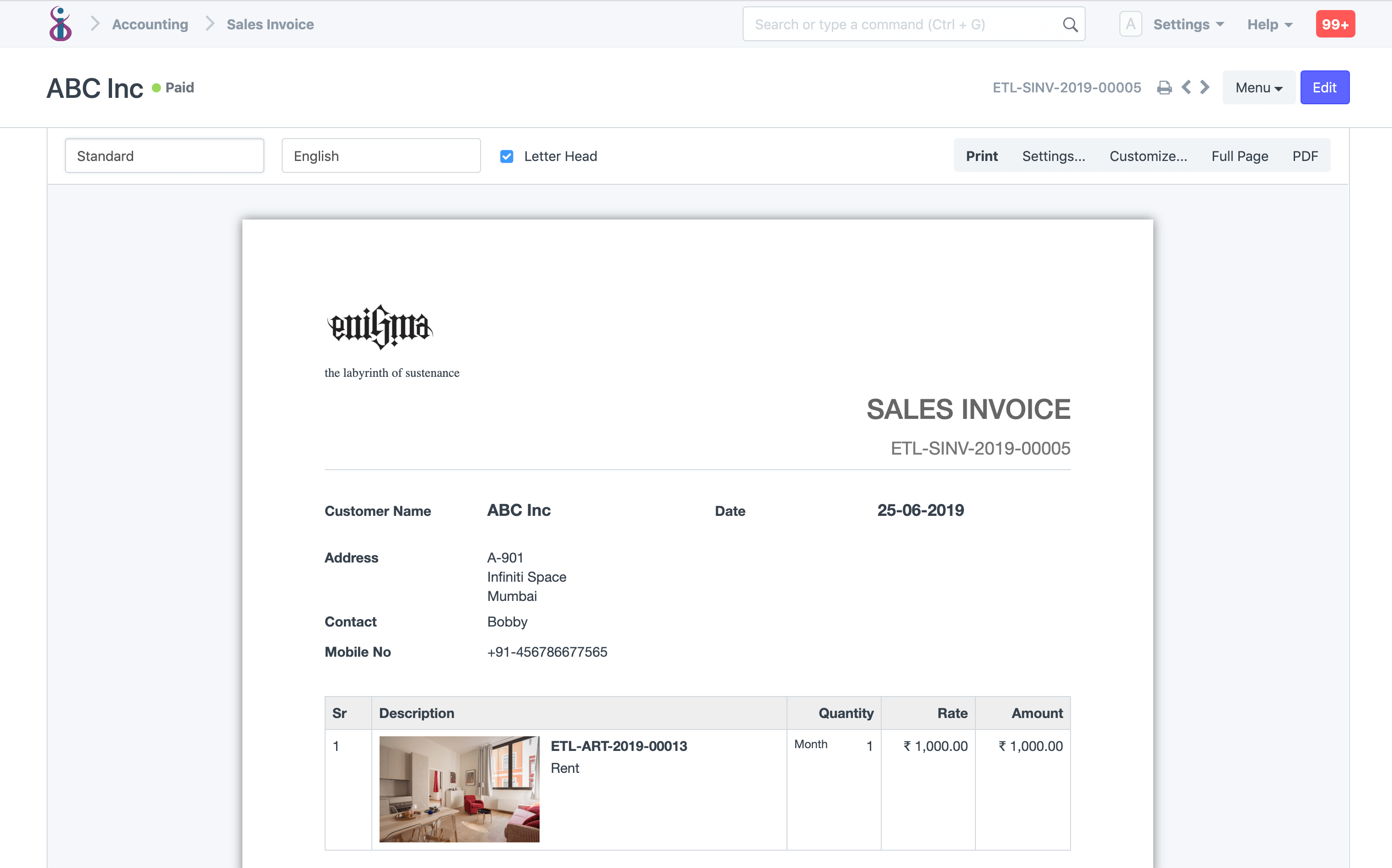 Open Source Accounting - Invoice