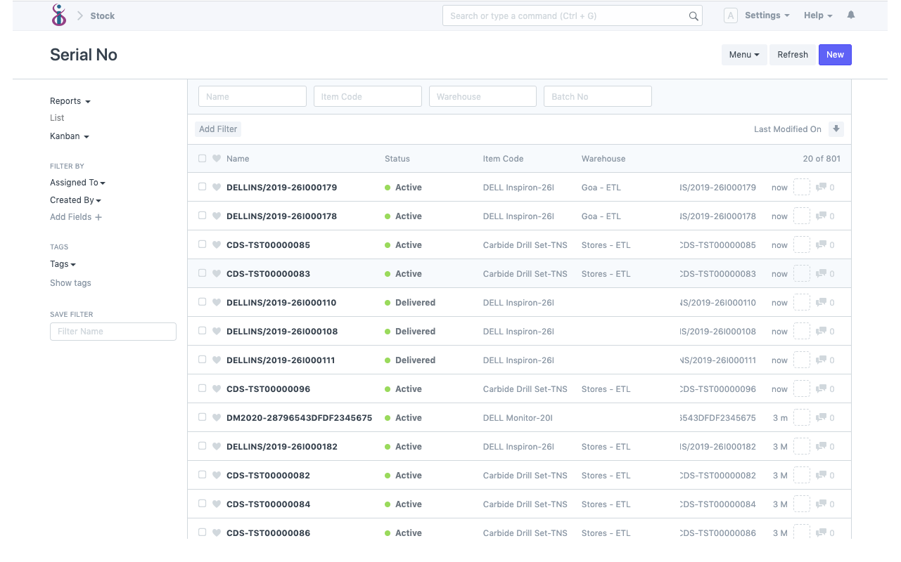 Cloud Manufacturing ERP Software - Serial Number